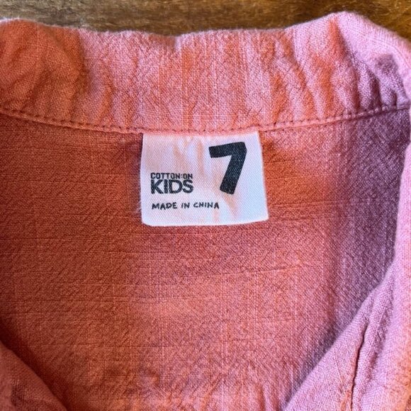 Cotton On Kids Salmon Button Front Camp Shirt Size 7 - Picture 2 of 8
